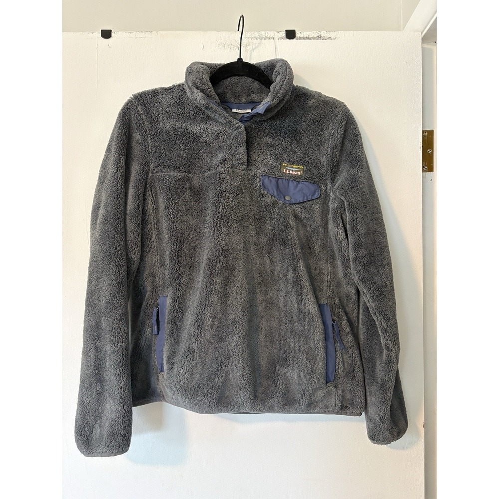 LL Bean Pullover Mens Small Gray Sherpa Hi Pile Fleece Snap Gorpcore Granola